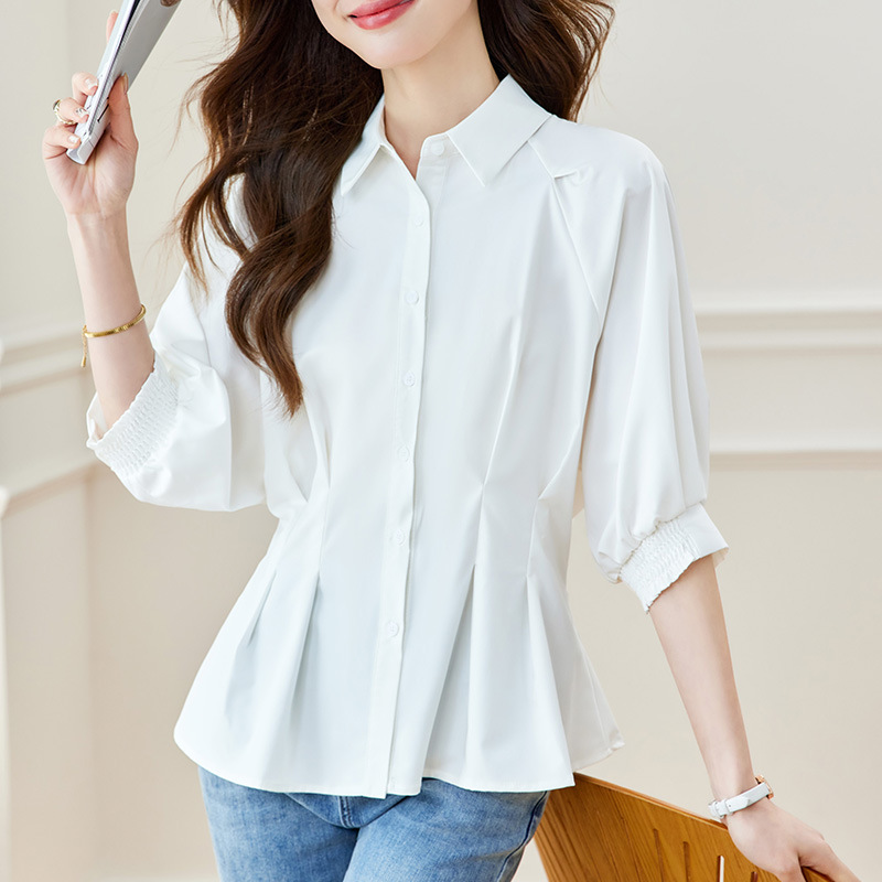 设计感小众衬衫女装白色半袖2024夏季新款收腰显瘦衬衣女气质上衣