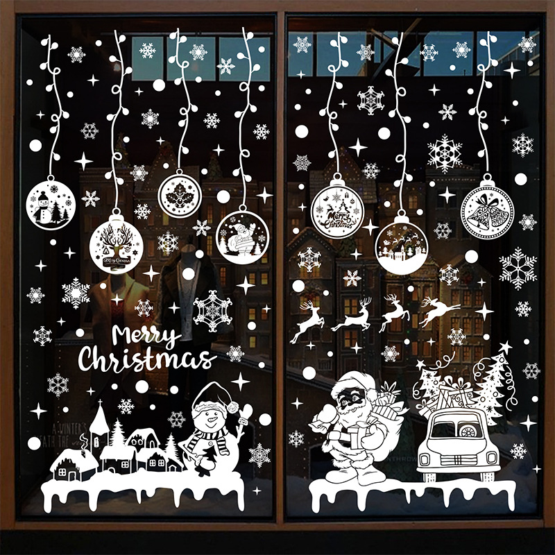 2023 Cross-Border Amazon Christmas Window Stickers Store Shopping Window Double-Sided Visual Festival Decorative Wall Sticker Static