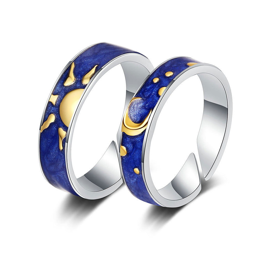 情侣礼物一对纪念梵高的星空s602纯银戒指对戒古代定情信活口指环