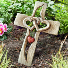 厂家直供爱心十字架Carved wooden cross-intertwined hearts木质