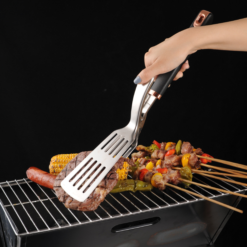 不锈钢烤具三件套烧烤夹铲叉子组合套装 户外烧烤工具 测温计油刷