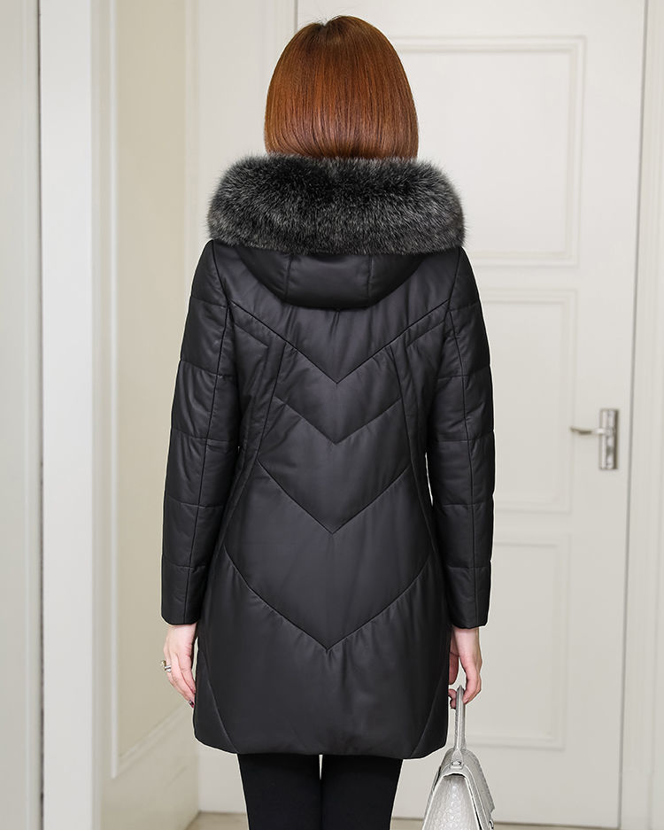 羊皮羽绒服女中长款狐狸领2021冬新款海宁绵羊皮连帽皮衣加厚外套