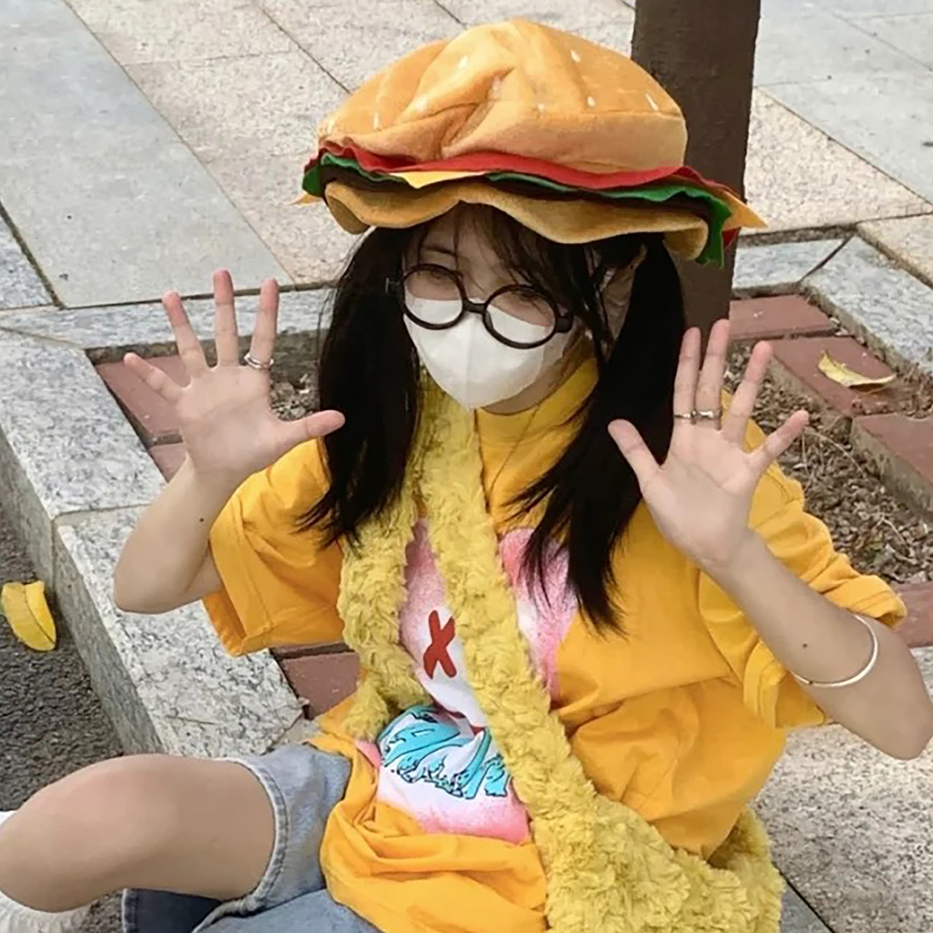 莱纳派对可爱汉堡帽子女搞怪仿真汉堡包帽子网红搞笑时尚贝雷帽潮