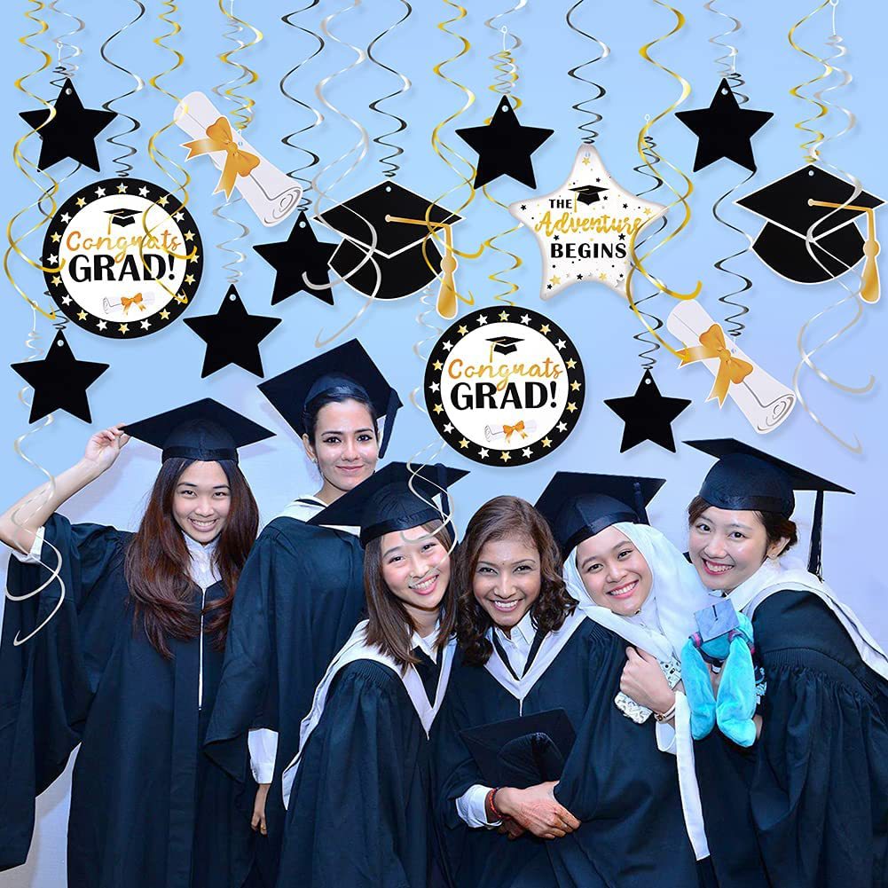 金银黑毕业帽挂饰套装高校毕业生聚会毕业典礼派对布置装饰品