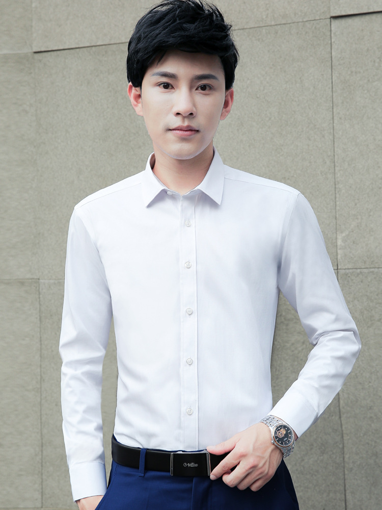 白衬衫男士长袖秋季工装纯色商务职业正装修身寸衫短袖白衬衣免烫