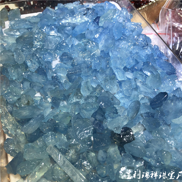 5成交500克参谋华港宝石 圆形深海蓝玻裸石戒面 刻面深海蓝色玻璃海蓝