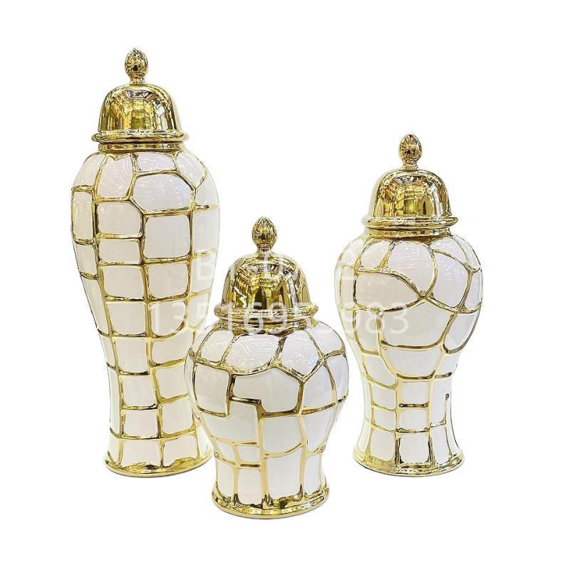 European Style Modern Light Luxury Simple Style Ceramic Vase Design Pattern Flowerpot Decoration Golden Fort Vase Factory Wholesale