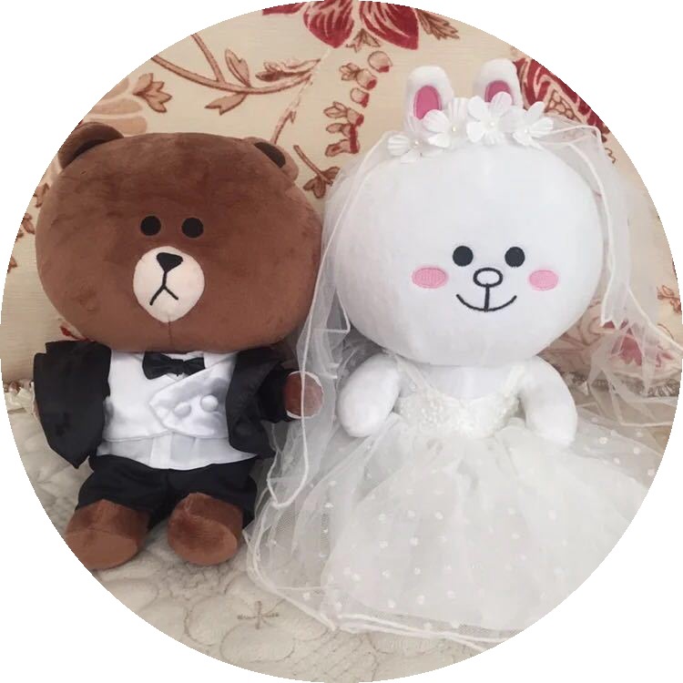 新品布朗熊可妮兔结婚公仔婚庆礼物车头情侣一对娃娃压床婚纱公仔
