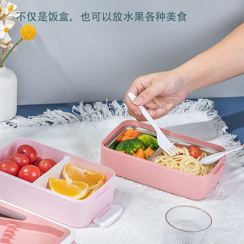 New Office Worker Plastic Lunch Box Single Layer Double Deck Compartment Student Portable Lunch Box Suit Microwaveable Heating Stool