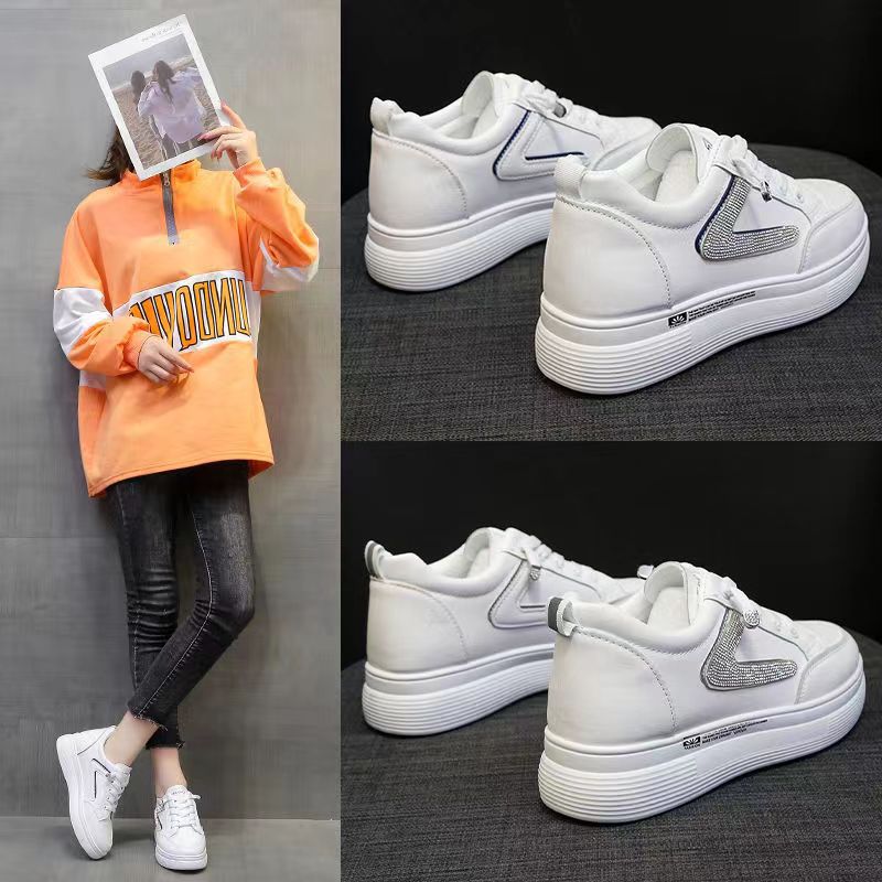 内增高小白鞋女2024新款春秋季学生厚底女鞋小个子休闲松糕鞋板鞋