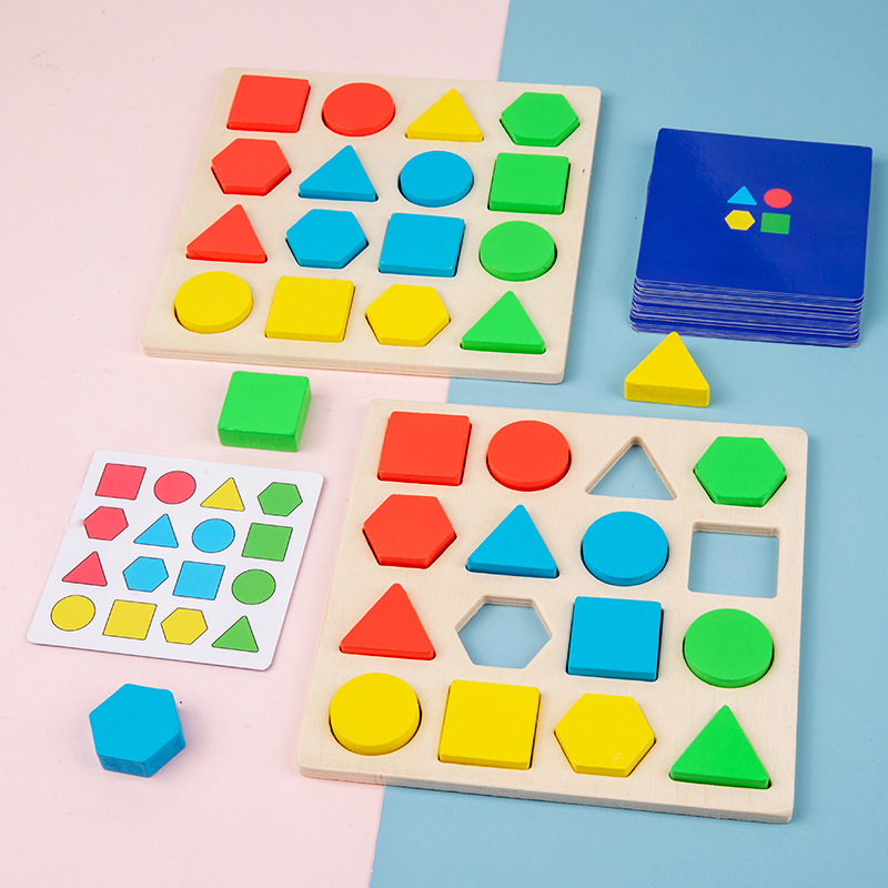 children‘s puzzle geometric shape battle game montessori cognition puzzle hand grip board shape matching board building block toy