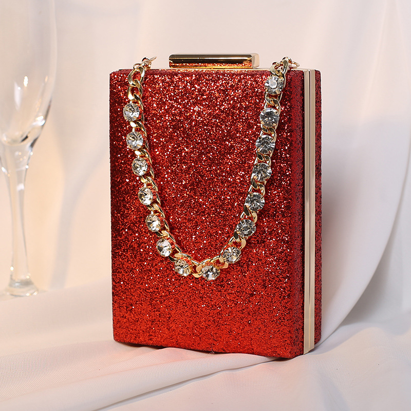 Cross-Border New Arrival Dinner Bag Rhinestone Chain Portable Crossbody Small Square Bag Women's Small Bag Ladies Banquet