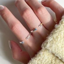 925纯银彩色锆石戒指女小众设计高级感开口可调磨砂哑光食指指环