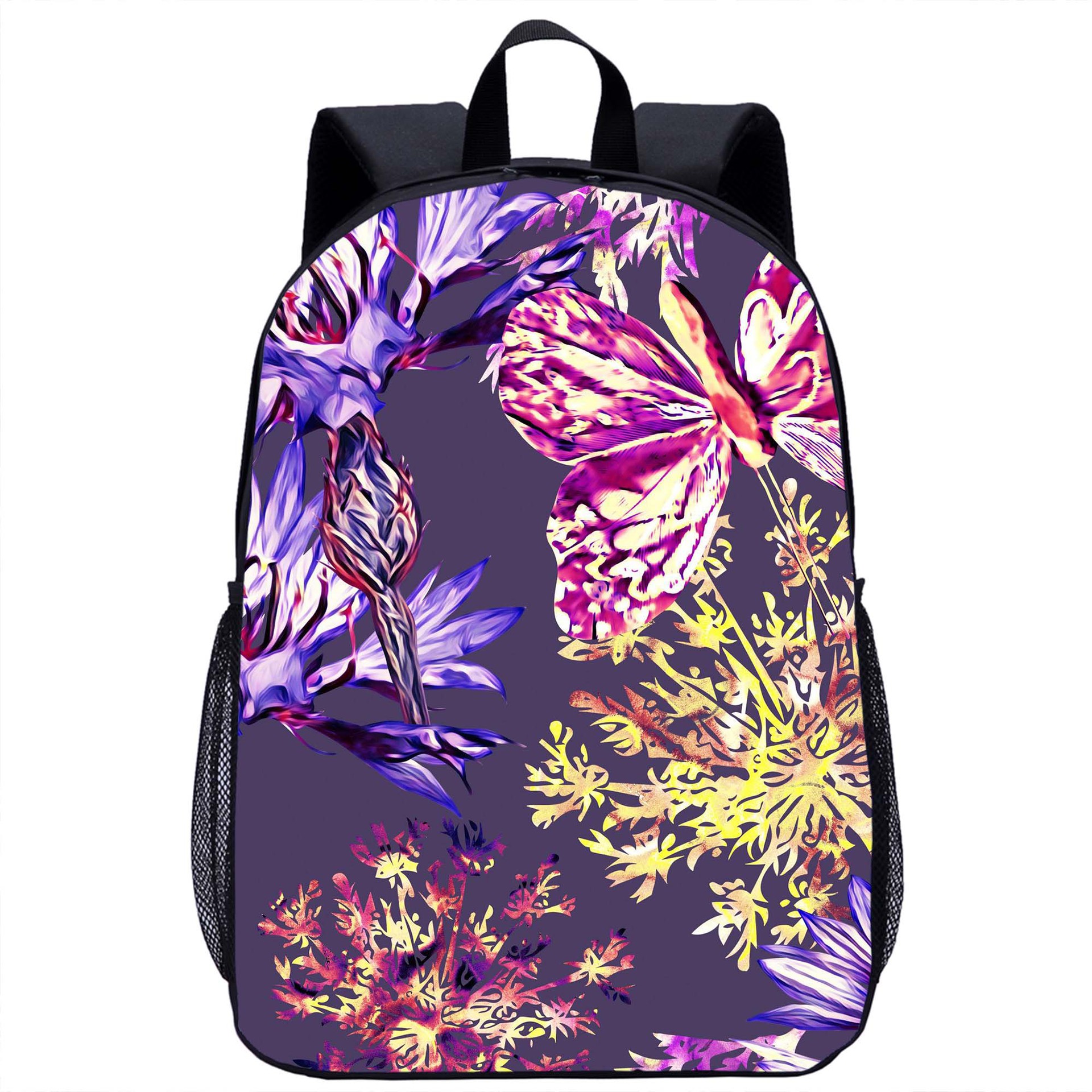 蝴蝶印花书包 图片3d彩印17寸小学生背包青少年双肩包一件代发