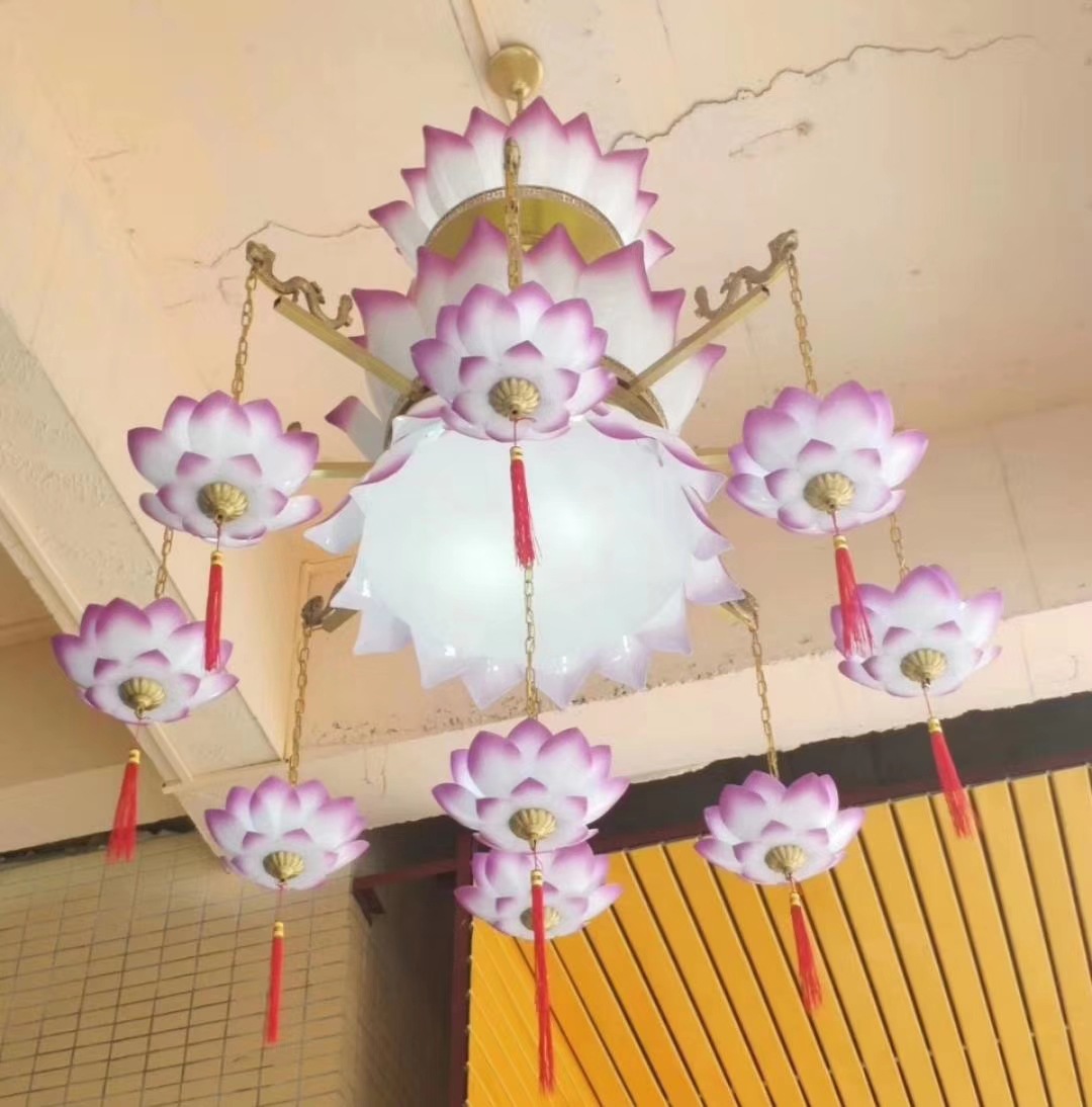 宗教佛教道教礼堂神庙寺庙大厅居室太阳能荷花灯莲花灯吊灯景观灯