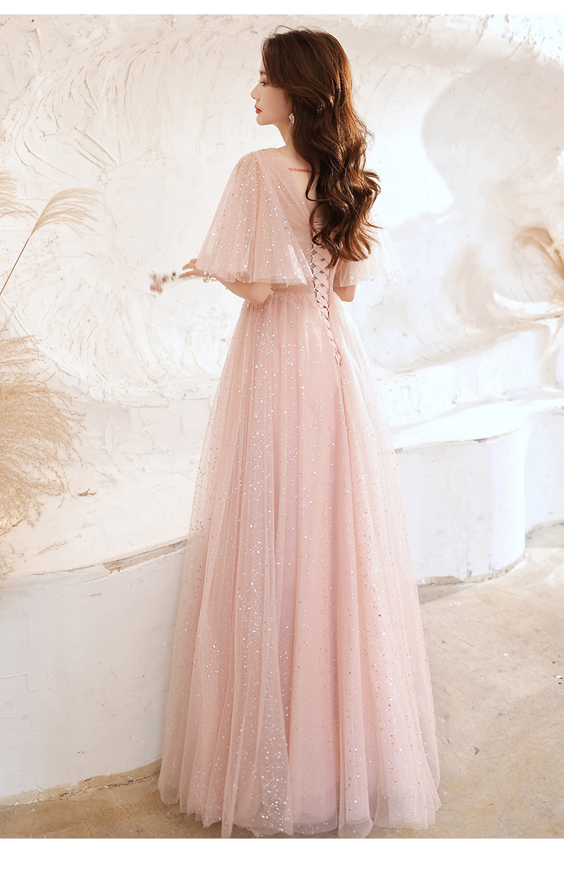 法式晚礼服女2022春新款年会森系飞飞袖纱裙声乐艺考气质宴会礼服