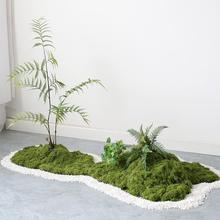 简约室内仿真绿植造景苔藓假植物堆景组合酒店橱窗楼梯下景观布置