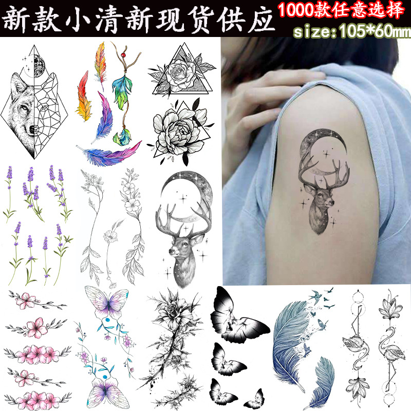 Fresh Tattoo Stickers English Letters Flowers Butterfly Sketch Lines Waterproof Tattoo Stickers Tattoo