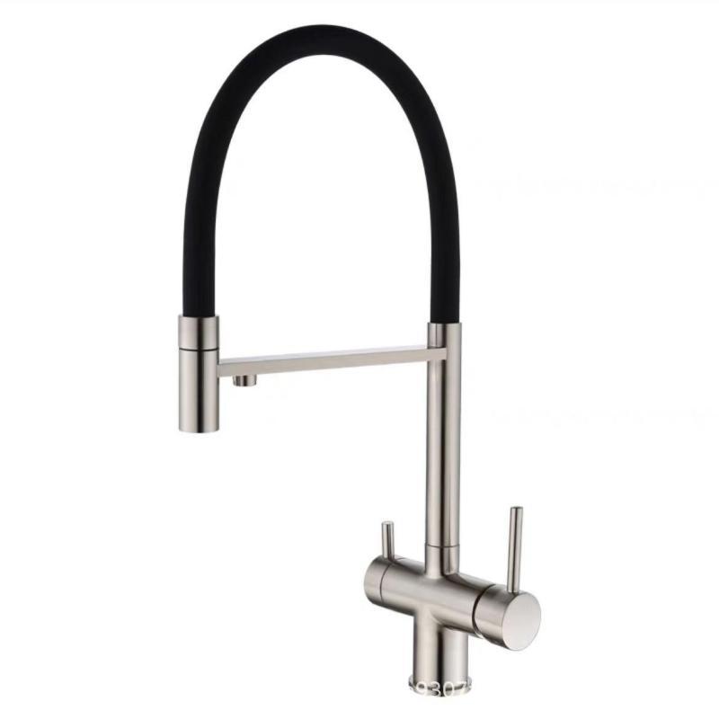 Foreign Trade 304 Stainless Steel Kitchen Fresh Water Tap Washing Basin Hot and Cold Water Drinking Water Cross-Border Three-in-One Faucet