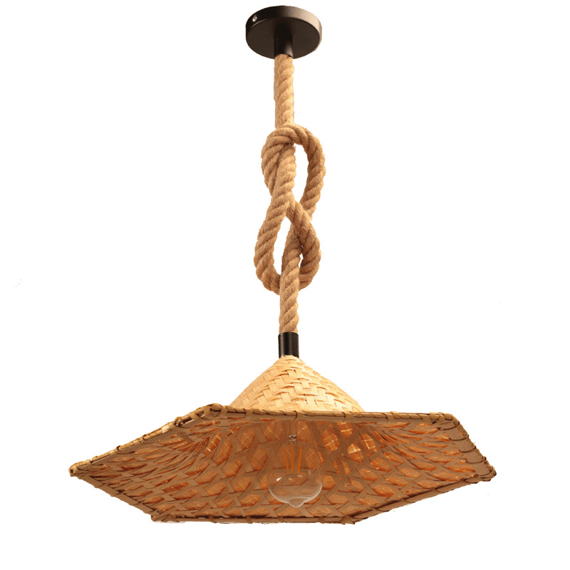 麻绳吊灯帽灯复古灯装饰帽竹编斗笠灯六边形创意帽灯50