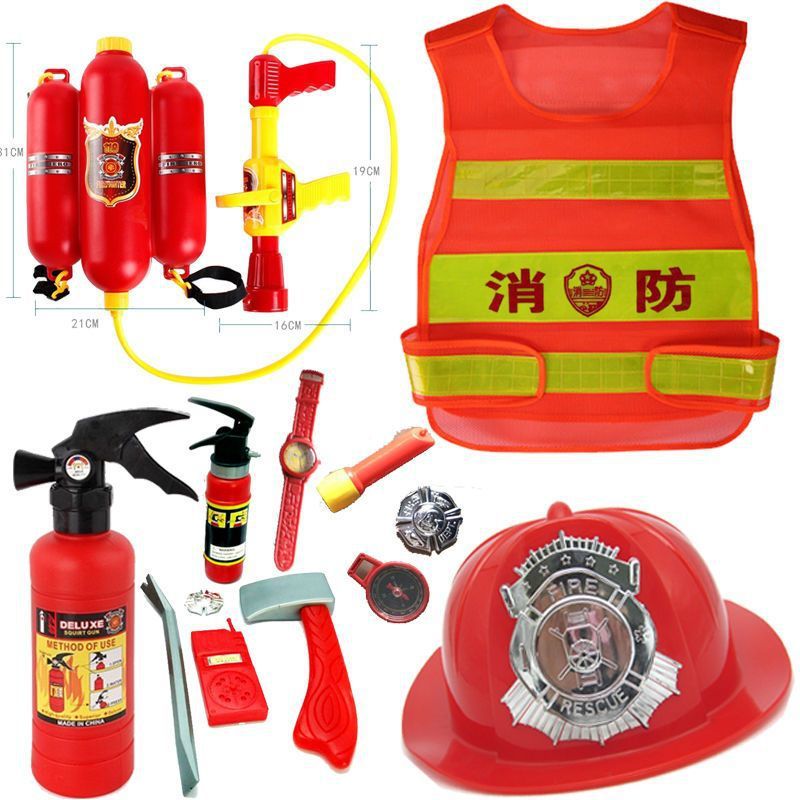 儿童消防员玩具山姆套装装备幼儿园角色扮演衣服灭火器马甲帽水枪