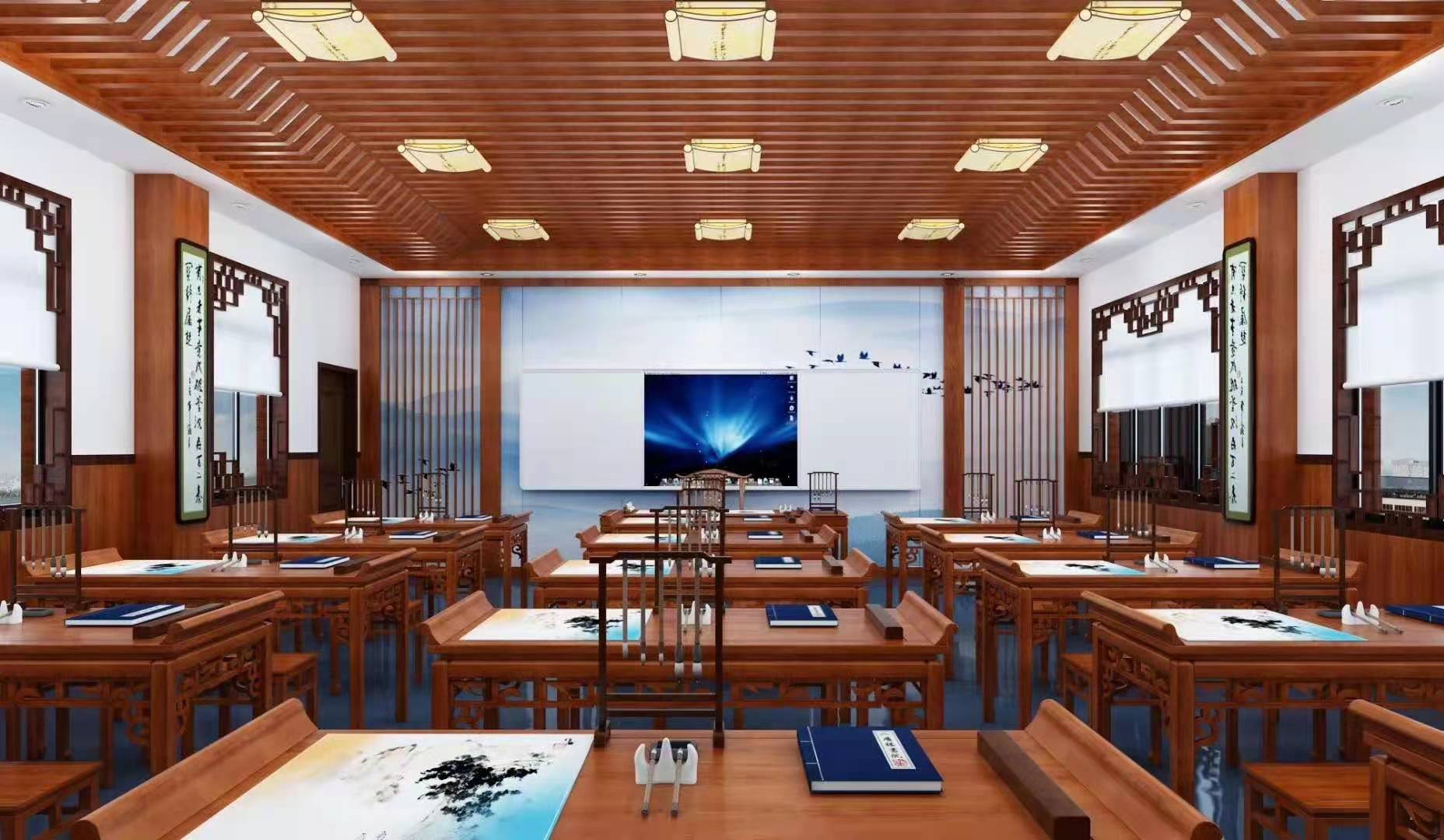 仿古实木书法桌 中式书法桌 中小学书法教室 厂家直销来图定制