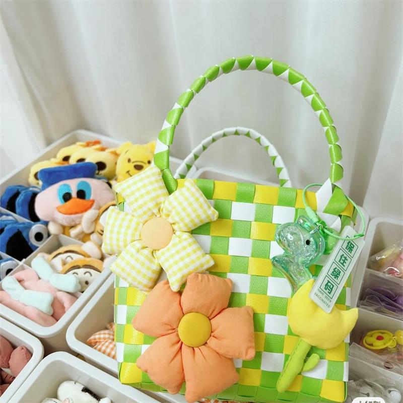 Xiaohongshu Fried Street Vegetable Basket Woven Bag Pp Color Woven Bag Packs Basket Cartoon DIY Gift Basket