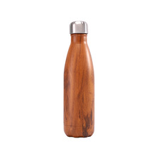 现货500ml不锈钢保温杯可乐瓶运动壶木纹图案现货