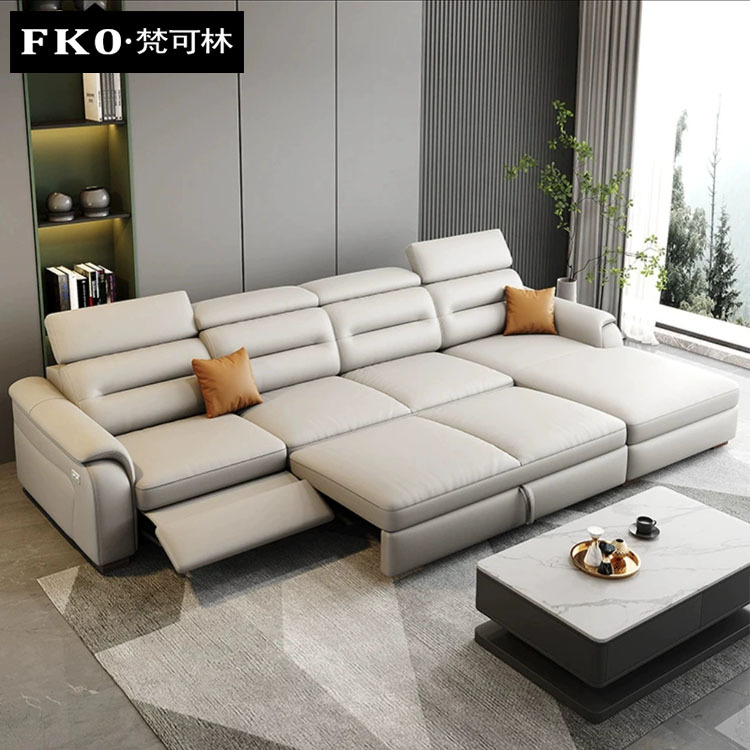 意式极简真皮沙发智能多功能电动沙发 可调节直排沙发伸缩两用