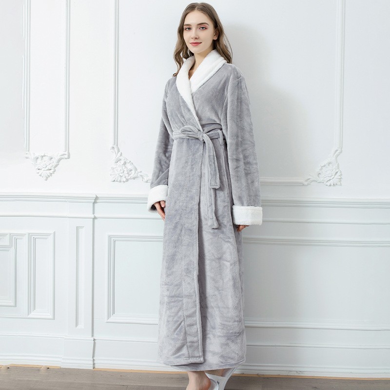 Autumn and Winter Flannel Nightgown Fleece-lined Thickened Couple Men's Long Pajamas Women's Cute Loungewear Wholesale