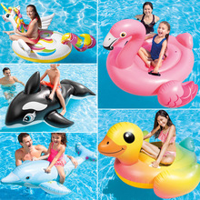 INTEX小红鹤坐骑儿童水上充气玩具 动物浮排浮床加厚独角兽游泳圈