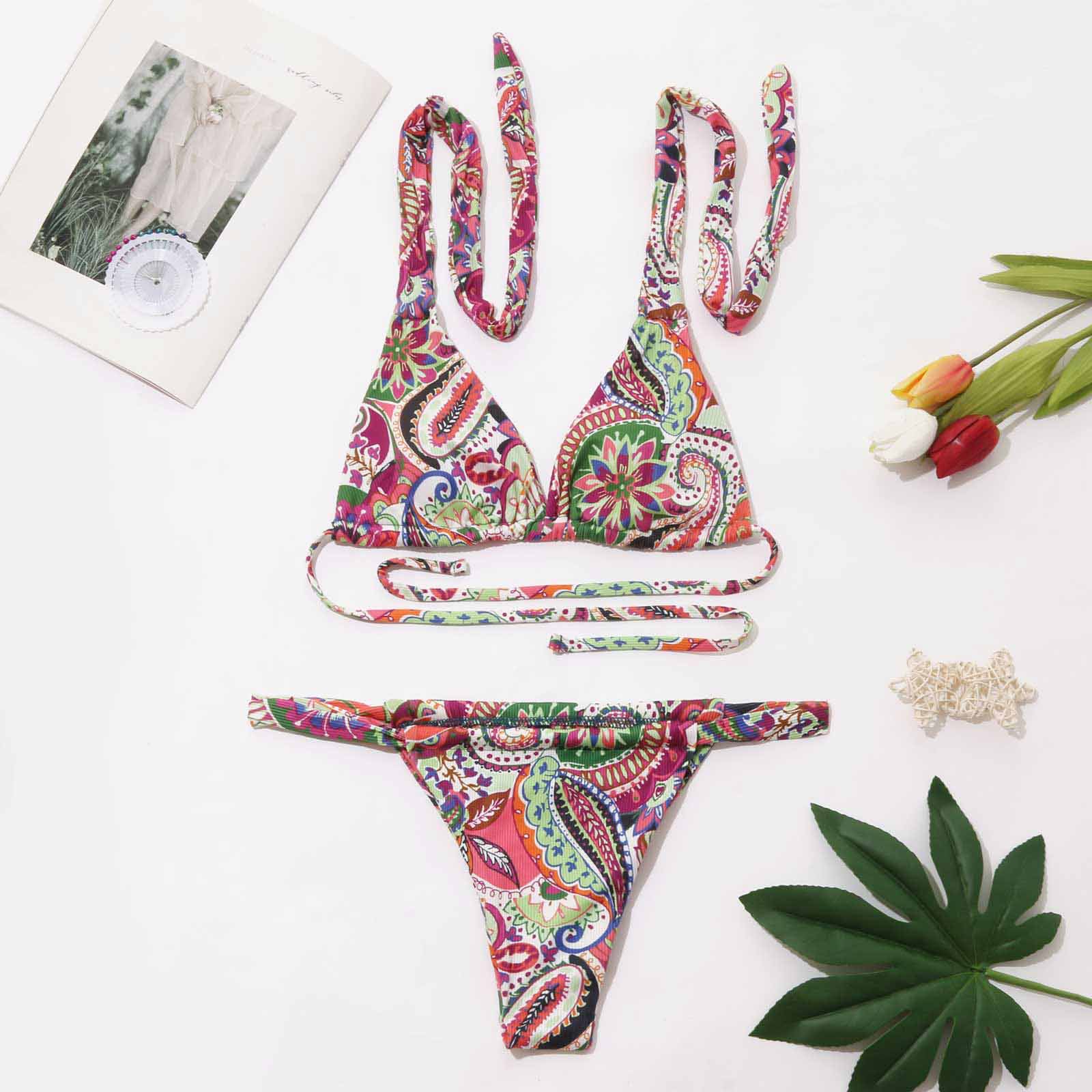 2022欧美外贸女士分体泳衣简约绷带性感泳装迷你比基尼bikini