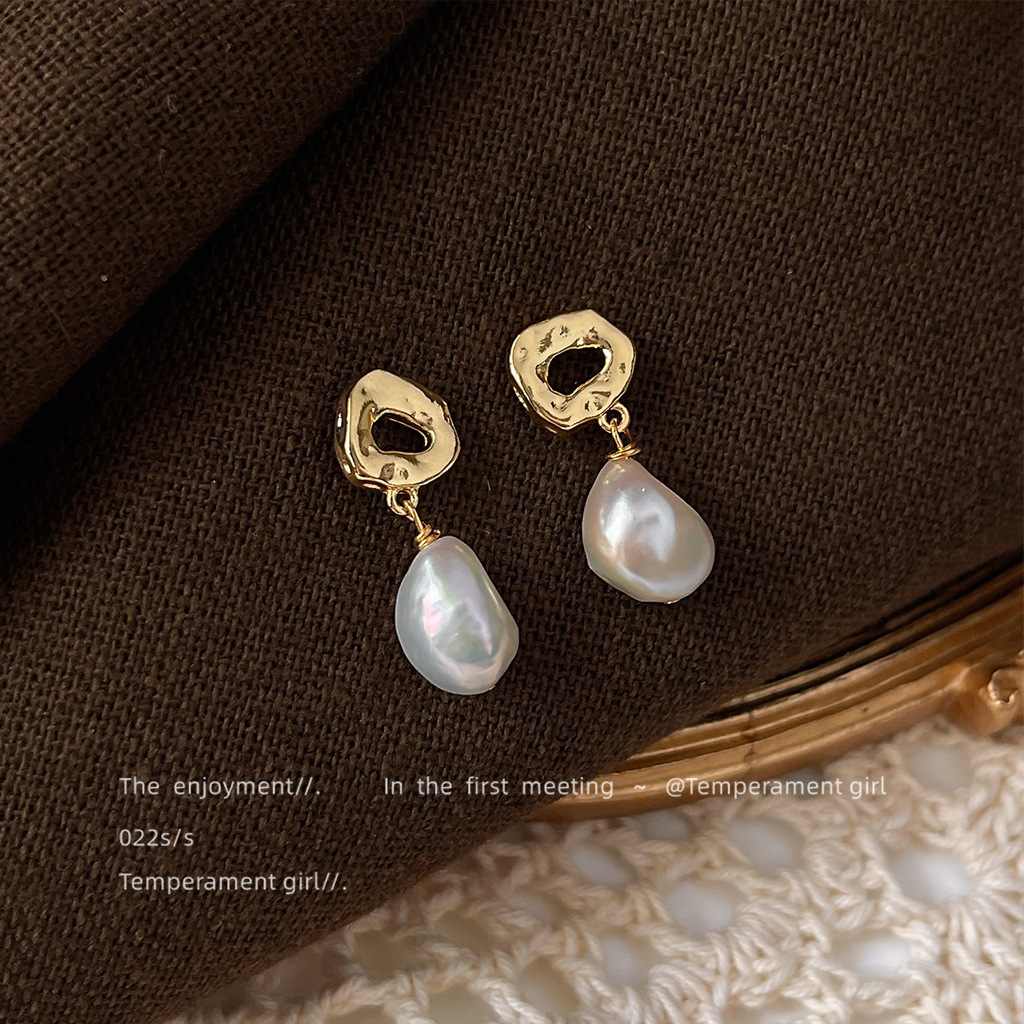 Baroque Special-Shaped Freshwater Pearl ~ 925 Silver Needle Plated 14K Handmade Design Sense Earrings High-Grade Earrings Earrings