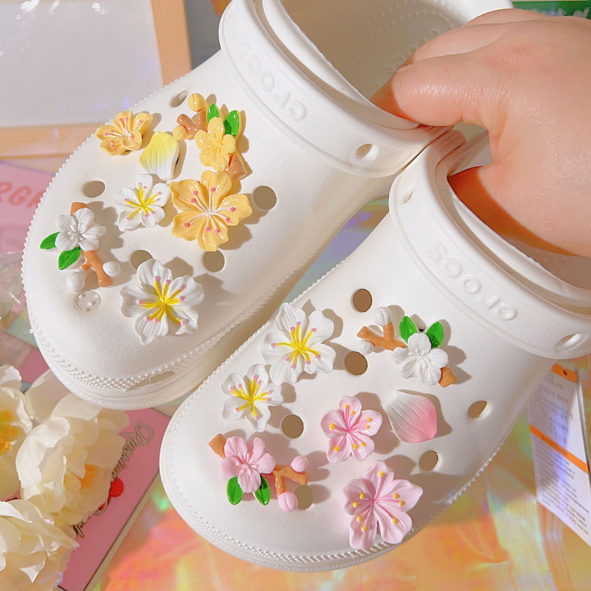 洞洞鞋鞋扣鞋花樱花桃花树脂可爱新款鞋面装饰五瓣花花型鞋花鞋扣