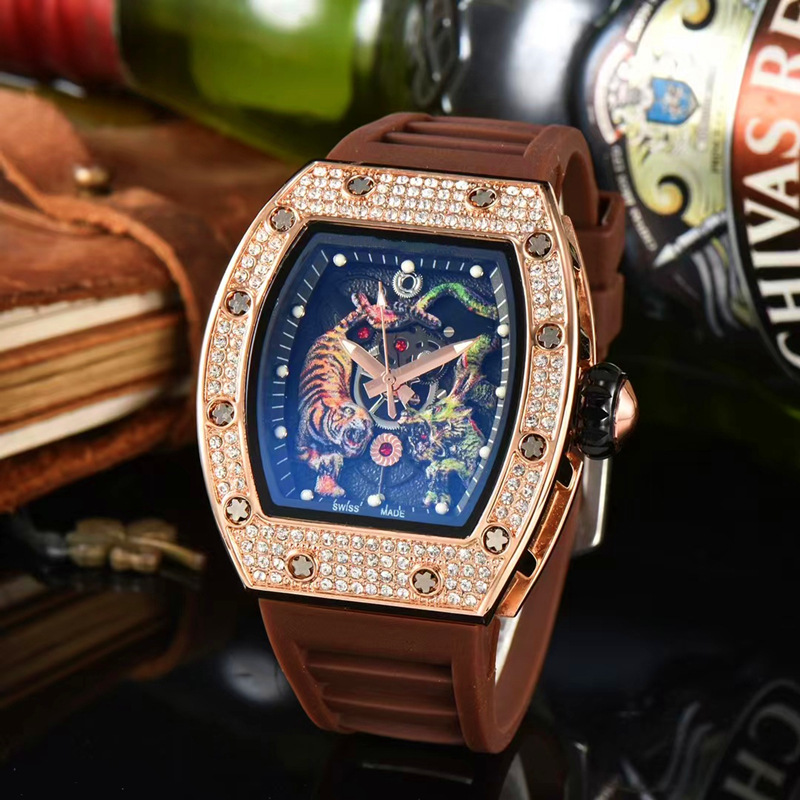 in Stock Wholesale New Cross-Border Foreign Trade Tonneau Richard Dragon Totem Waterproof Luminous Quartz Watch Men