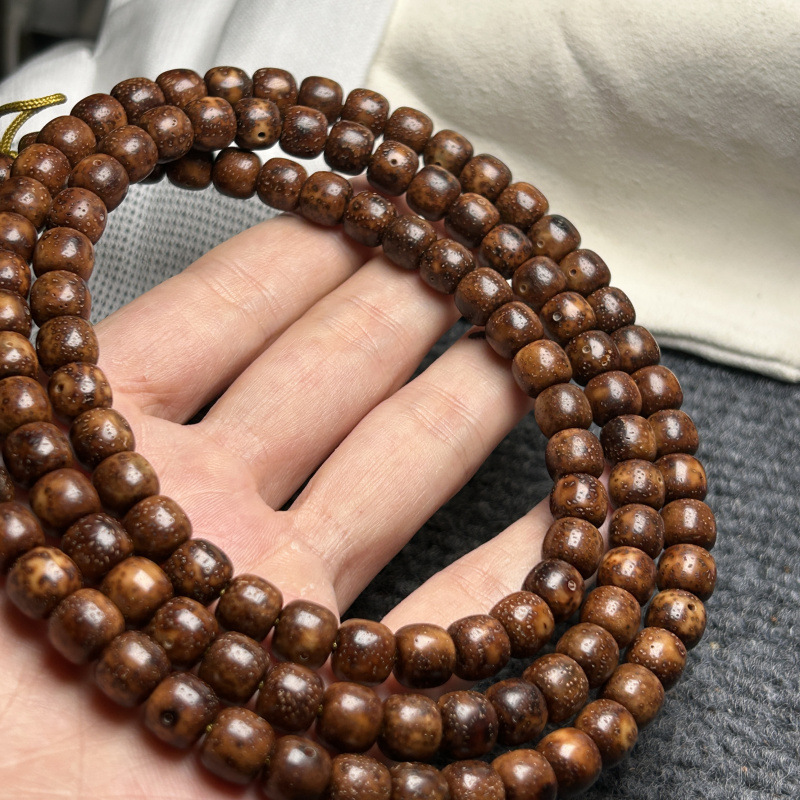 天然虎皮星月陈籽星月菩提子108颗佛珠手链 陈化料玉化籽星月手串