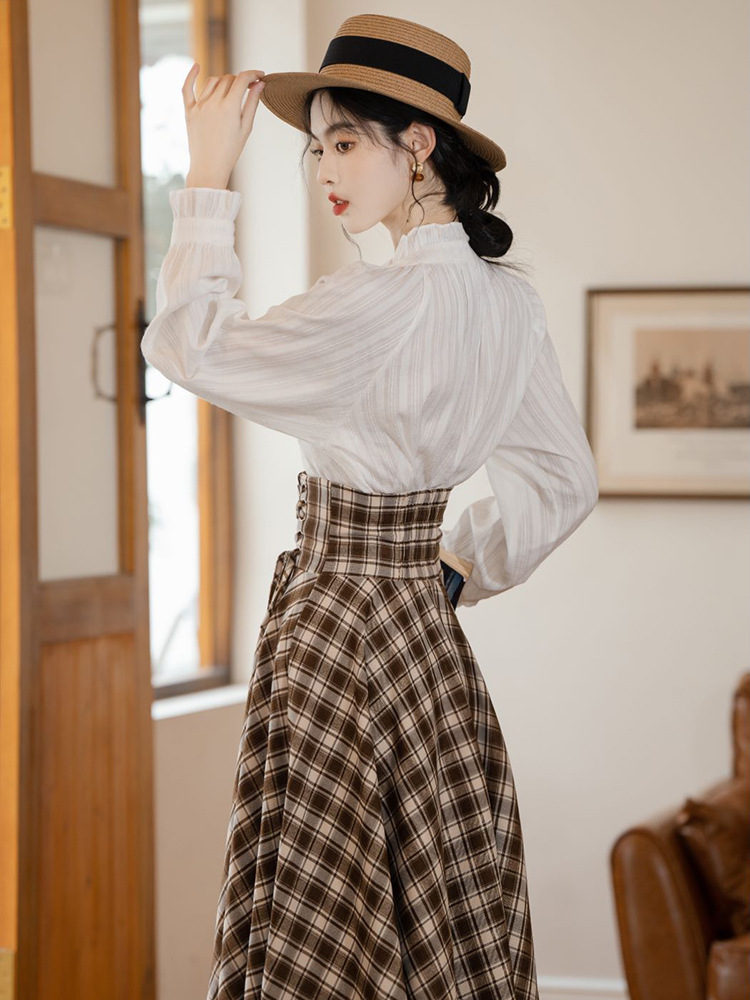 民国小洋装两件套装千金大小姐连衣裙女法式超长裙到脚踝收腰及踝