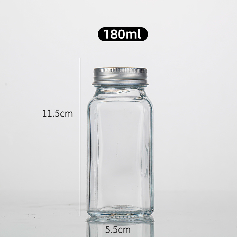 Household 120ml Square Porous Transparent Glass Condiment Bottle Cumin Powder Barbecue Shaker Pepper Shaker