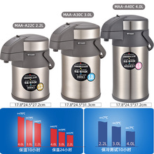 日本Tiger虎牌保温壶气压壶4L不锈钢家用车载水壶MAA-A22/30C/40C