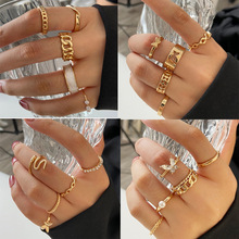 亚马逊速卖通新款创意简约气质女式戒指套装几何蝴蝶多件套尾戒