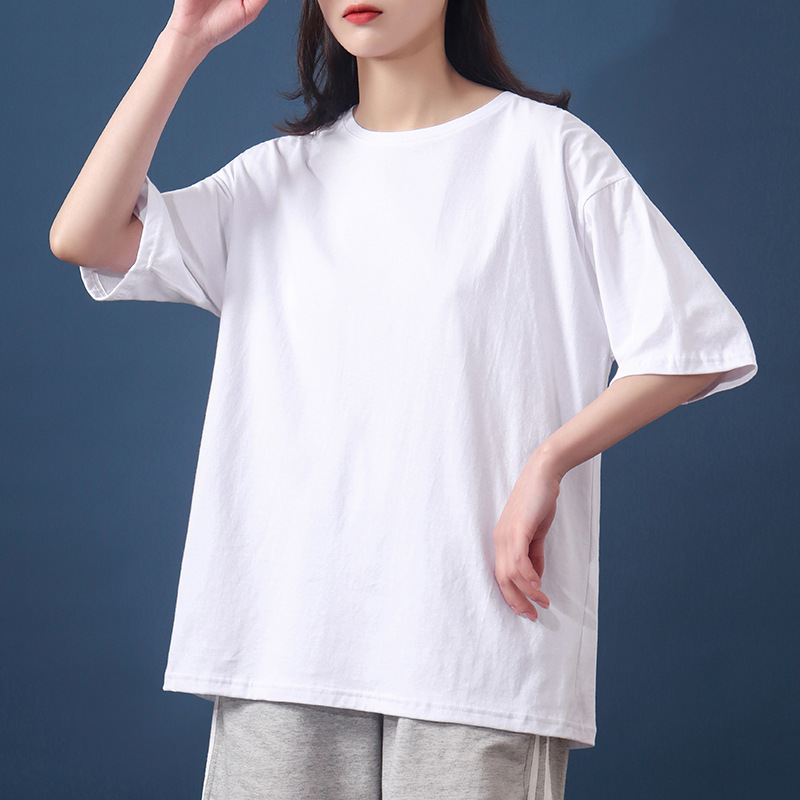 夏季新款韩版热卖纯色短袖t恤女宽松纯棉白色情侣装半袖体恤上衣