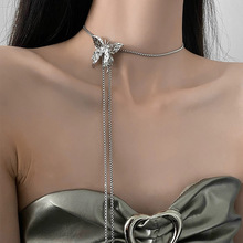 高级感可抽拉银色蝴蝶流苏项链女轻奢小众设计时尚气质百搭锁骨链