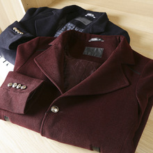 外贸品牌男装男士羊毛呢厚款冬季外套翻领单排扣纯色大衣男K29230
