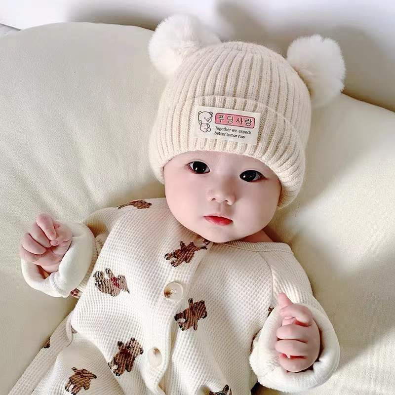 Newborn Winter Baby Hat Baby Boy Baby Girl Woolen Cap Knitted Hat Cotton Inner Warm Thickened Children's Tire