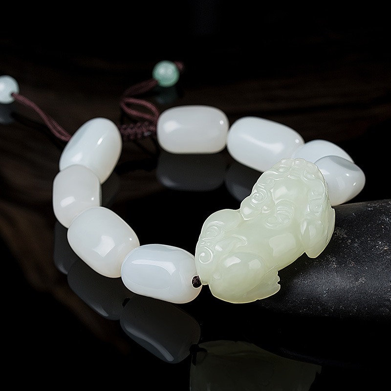玉石和田玉貔貅手链本命年玉手串情侣男女款玉石白玉饰品
