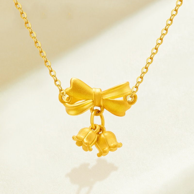 在逃公主黄金蝴蝶结铃兰项链女轻奢小众设计高级感镀金吊坠锁骨链