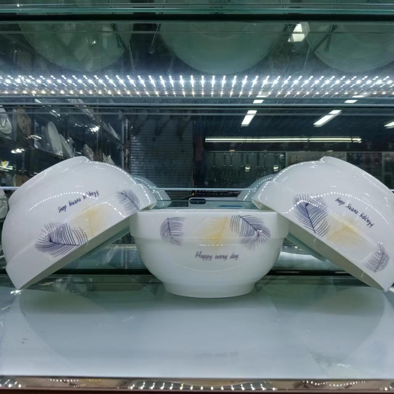 厂家直供超市夜市展销会货源5英寸护边金羽毛瓷碗面碗米饭碗批发