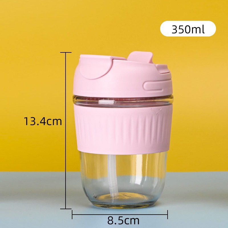 Double Drinking Cup Wholesale Coffee Fruit Drink Cup Internet Celebrity Glass Straw Cup Handy Non-Slip Milk Cup