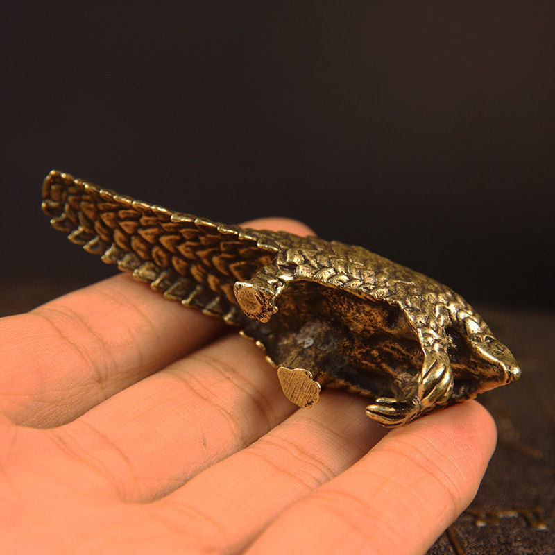 实心黄铜迷你穿山甲桌面摆件纯铜仿真动物茶宠复古铜器古玩收藏品
