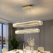 后现代椭圆水晶餐厅灯意式轻奢金色不锈钢餐桌吧台大气样板间吊灯